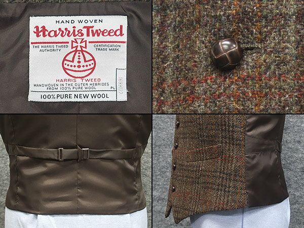 英国生地　[Harris Tweed]ハリスツイード　ベスト　日本製　[A体][AB体]対応　茶系　大格子　5釦　秋冬物　オッドベスト　HTV-J003