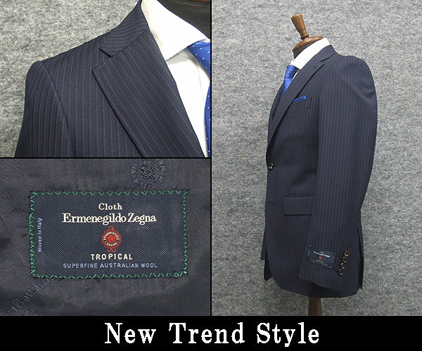 春夏物　紺/縞　[Ermenegildo Zegna] ゼニア TROPICAL使用　トレンドスタイル2釦スーツ ネイビー ストライプ　[YA体][A体]　EZD72