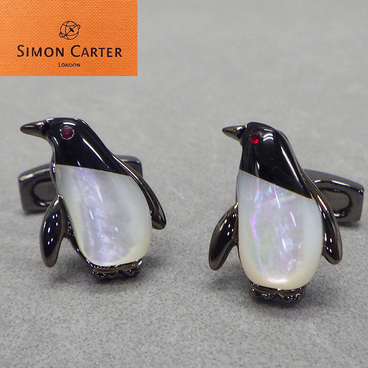 ◆サイモンカーター◆カフリンクス◇カフスボタン◇ペンギン/PENGUIN◇白蝶貝×オニキス×スワロフスキー◇ガンメタ◇SMC-B20