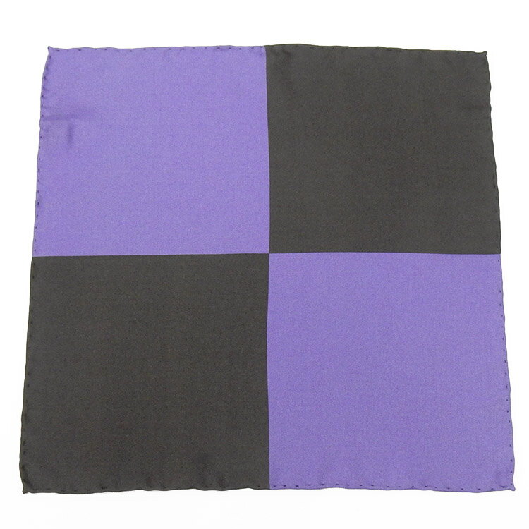 ◆バイカラー手縫いポケットチーフ◆黒×紫◇バイカラー◇ツートンカラー◇絹100％　メール便可　AK-BY01
