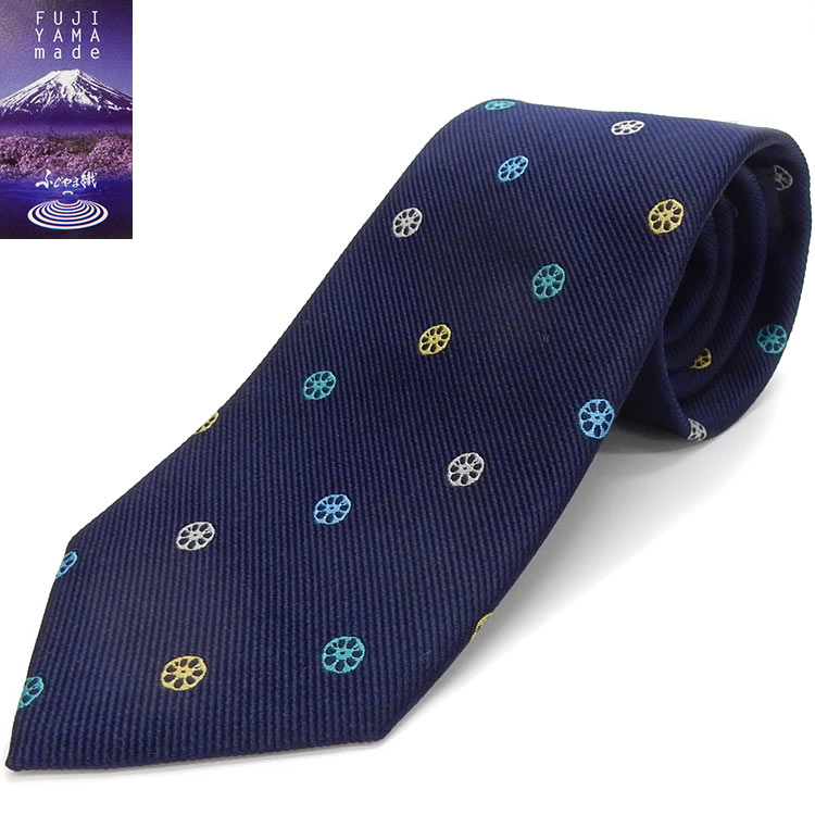 ネクタイ　愛西/レンコンドット　ふじやま織　シルク100％　濃紺　クレリックタイプ　日本製　NB-NT11
