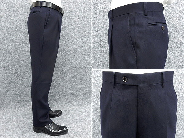 「代引き不可」日本製/オーダーパンツ　愛西/織田信長　1タック　ベーシック　アダルトスラックス　濃紺/無地　秋冬物　毛100％　AS-NB-PT02