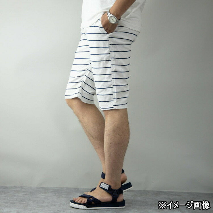 ショートパンツ★メンズ　白×濃紺/細ボーダー　プリペラ 綿100％ スリム ハーフパン...