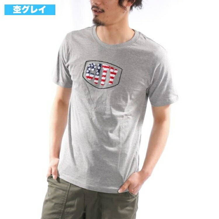 Rakuten - Tシャツ★メンズ 半袖　杢グレー サガラ刺繍 ロゴ クルーネック トップス メール便送料無料（代引不可）ST22567-GY