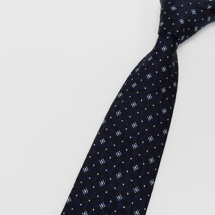 京都西陣織 ネクタイ シルク100％ 濃紺×黒/小紋格子風 メール便OK NJ-KO01