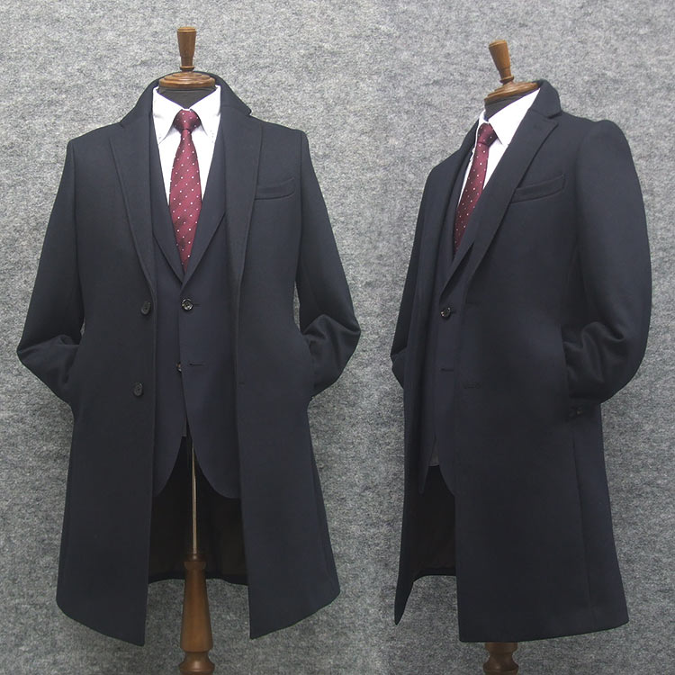 シングルチェスターコート ウールニット素材 紺 メンズ ビジネスコート MR99500-NV