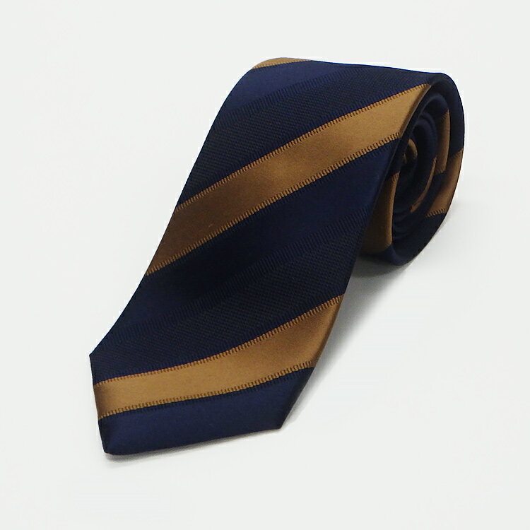 究極の西陣織　オールシルクネクタイ　柿茶×紺×濃紺/ストライプ　抜群の締め心地　メール便送料無料　N..