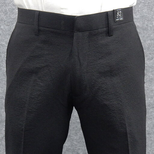 涼しい 春夏★スリム ノータック スラックス 黒/無地調 ウエストストレッチ ストレッチ素材 ビジネスパンツ 76cm-100cm OS2331-1