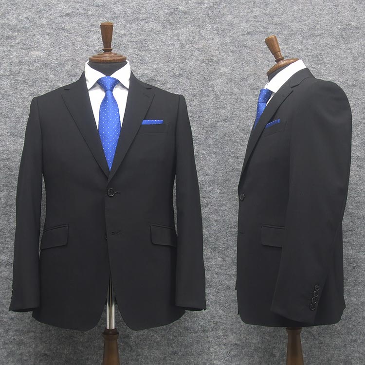 スタイリッシュ2釦スーツ　黒/無地　[AB体]　通年物　背抜き裏地　ブラックスーツ　S12522 1