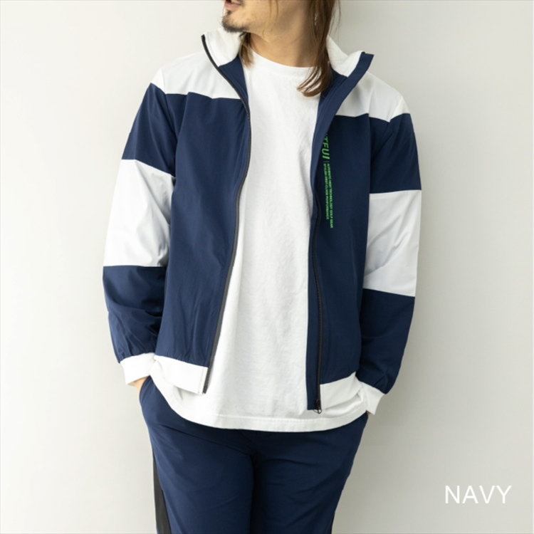 ANTFUI アントフィー ゴルフウェア メンズ ゴルフジャケット◆ネイビー◆切替え ロゴプリント ゴルフブルゾン 細身 送料無料 ST31543-NV