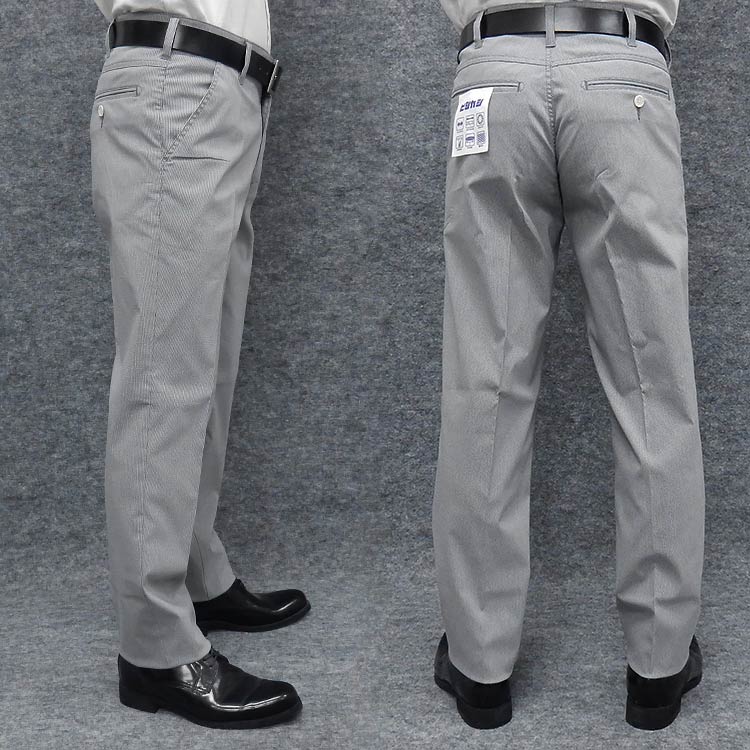 ★スリムノータック　スラックス　ビジカジ　春夏　ライトグレー　マイクロ千鳥格子　スーパーストレッチ　ウォッシャブル　ビジカジパンツ　79cm-110cm　T7805-A