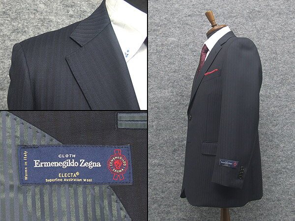 秋冬物　[Ermenegildo Zegna]ゼニア生地　ELECTA使用　セミスタイリッシュ2釦スーツ　紺系/ストライプ　日本製　[AB体][BB体]　EZ-J09