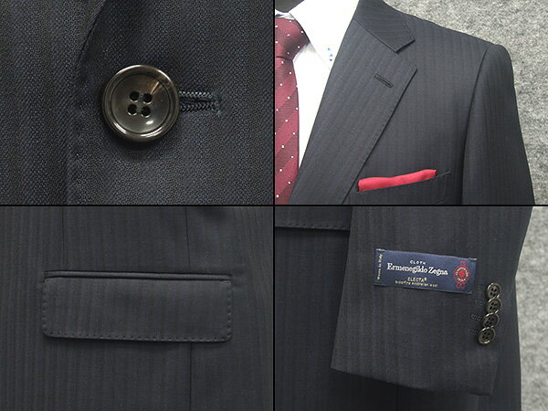 秋冬物　[Ermenegildo Zegna]ゼニア生地　ELECTA使用　セミスタイリッシュ2釦スーツ　紺系/ストライプ　日本製　[AB体][BB体]　EZ-J09