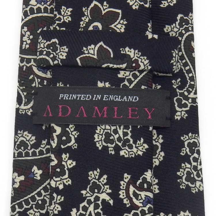 英国ADAMLEY(アダムリー)生地使用/京都産▼プリントネクタイ　ネイビー×グリーン　...