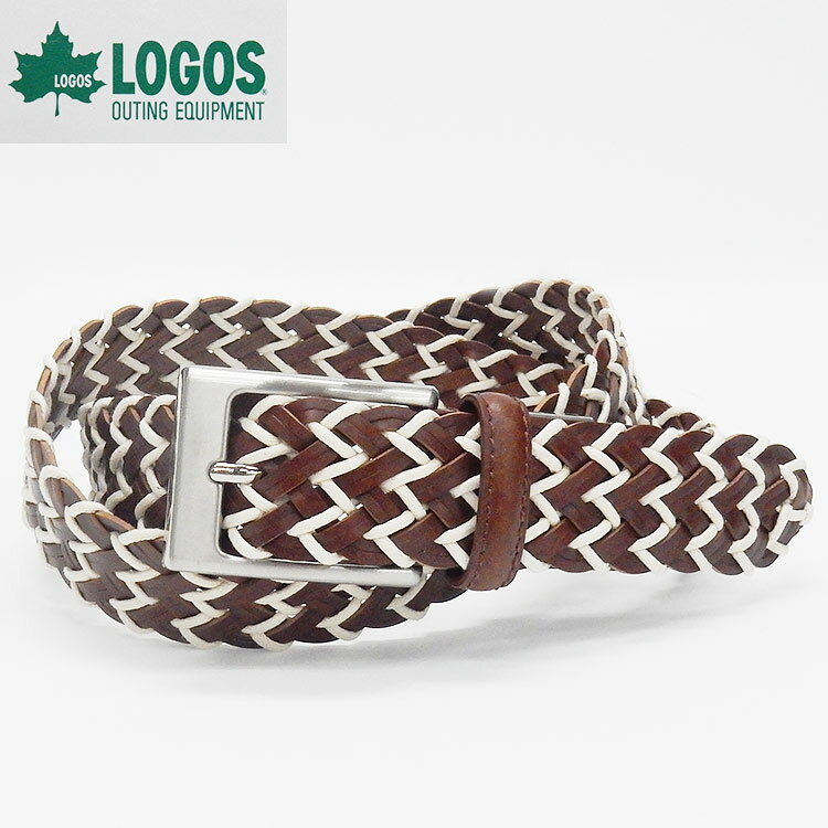 〓LOGOS〓ロゴス　メッシュベルト　茶×生成り　ボンデッドレザー　メンズベルト　ガジュアルベルト　LO..