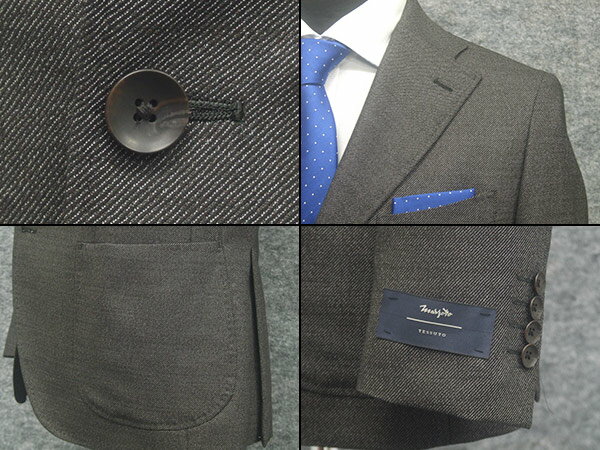 伊[MARZOTTO]クラシコテーパードスーツ　2タックパンツ　スタイリッシュ段返り3釦シングルスーツ　茶/綾　秋冬物　[YA体][AB体]　ニュートレンド　MZ-CL13