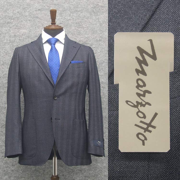 伊[MARZOTTO]クラシコテーパードスーツ　2タックパンツ　スタイリッシュ段返り3釦シングルスーツ　紺/杉綾　秋冬物　[A体][BB体]　ニュートレンド　MZ-CL14