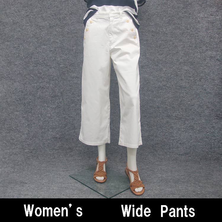 ★訳あり　レディース　ワイドパンツ　デニム　マリンパンツ　白/無地　UVカット　LD-WP01