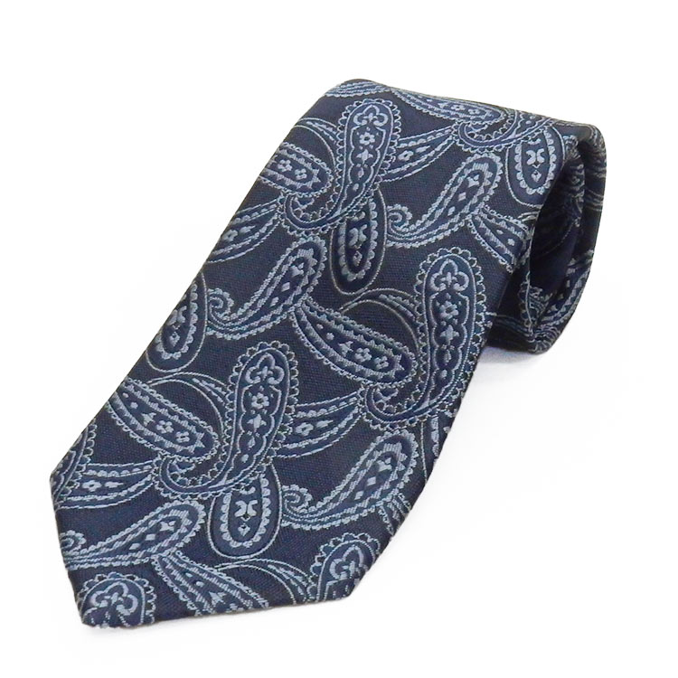 日本製　ネクタイ　甲州織　紺×サックス/ペイズリー　帝人 テトロン糸使用　洗濯機OK　メール便OK　BUN..