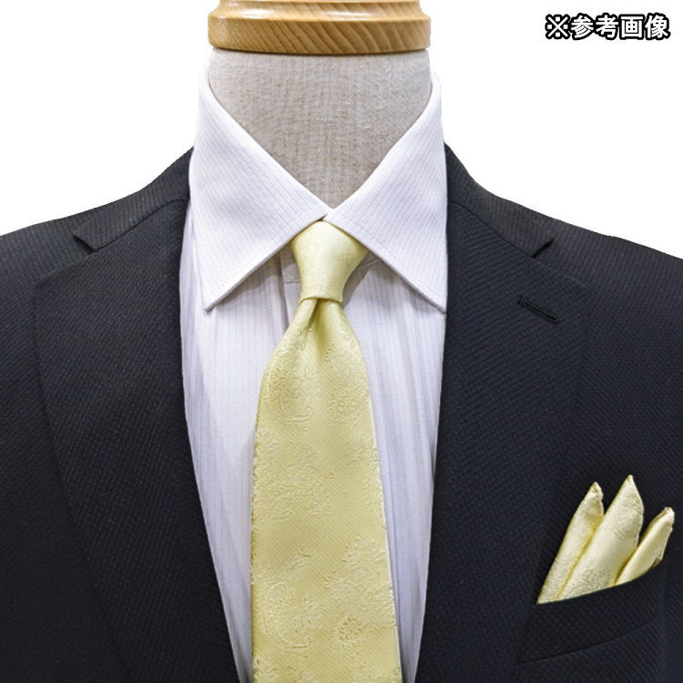 ▼ネクタイ　ポケットチーフ付▼イエロー▼ペイズリー▼シルク100%▼日本製▼結婚式▼フォーマルネクタイ▼メール便送料無料　PT-P508 2