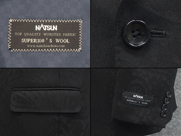 Super100's　パーティスーツ　スタイリッシュ2釦　通年物　フォーマル　黒　ペイズリー　ゲストスーツ　AB5　MN3201