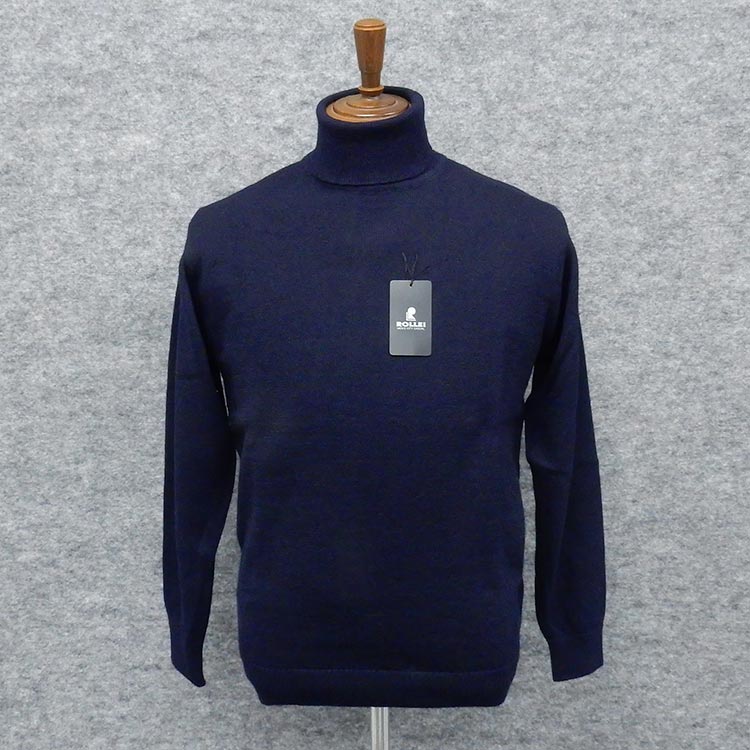 ニットセーター[ROLLEI] 日本製 紺/無地 10G タートルネック ウール100％ ROL77018-4