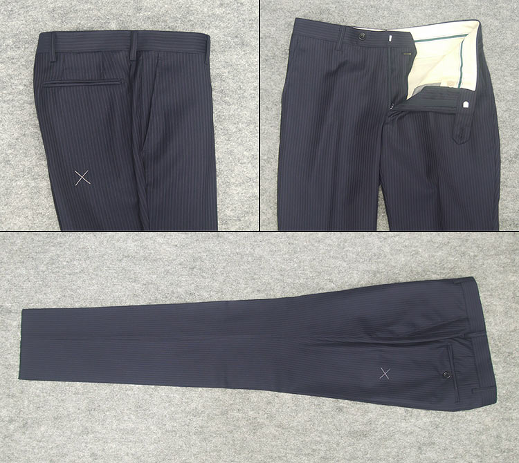 秋冬物　[ロロピアーナ] Super130's生地使用　紺/ストライプ　スタイリッシュ2釦スーツ　メンズスーツ　YA5　OK10