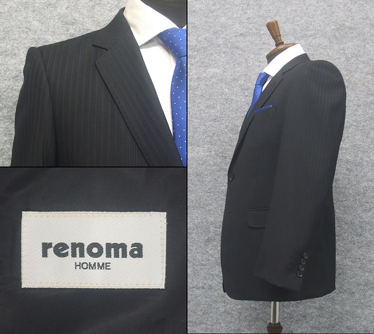 [renoma] レノマHOMME　通年物　黒/ストライプ　スタイリッシュ2釦フォーマルスーツ　BB4　OK25