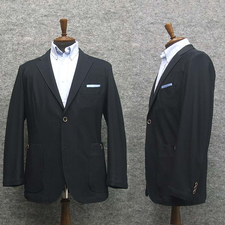 春夏物 ストレッチニットジャケット 紺/ハニカムメッシュ シングル2釦 SEJ95130-13
