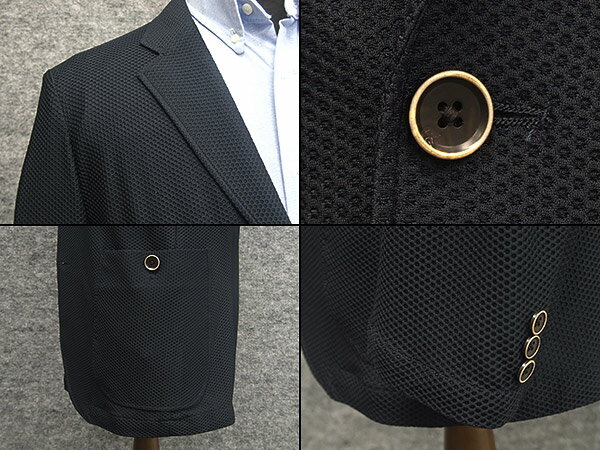 春夏物 ストレッチニットジャケット 紺/ハニカムメッシュ シングル2釦 SEJ95130-13