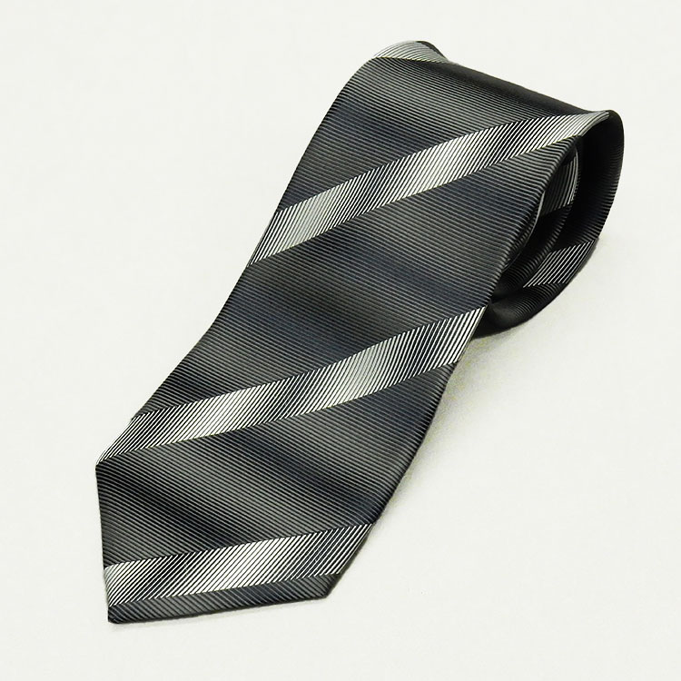 京都西陣織 ネクタイ シルク100％ グレー×シルバー/ぼかしストライプ×ぼかしボーダー メール便OK NJ-BST02