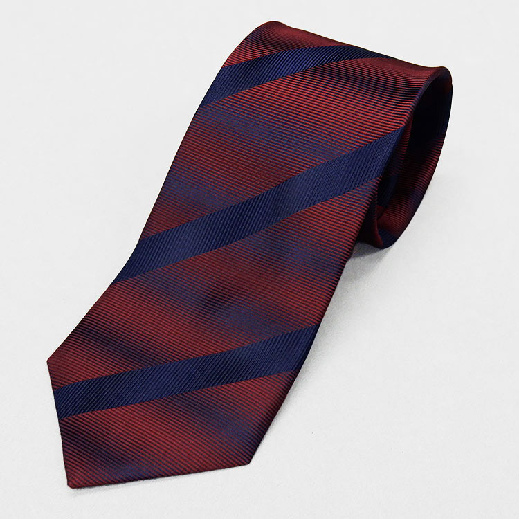 京都西陣織　ネクタイ　シルク100％　赤ワイン×濃紺/ストライプ×ぼかしボーダー　メール便OK　NJ-BST07