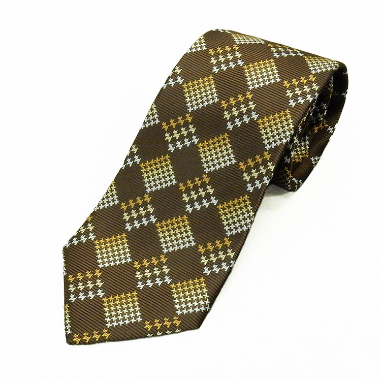 京都西陣織 ネクタイ シルク100％ チョコ茶系/犬モチーフ グラデーションチェック メール便OK NJ-DGC04