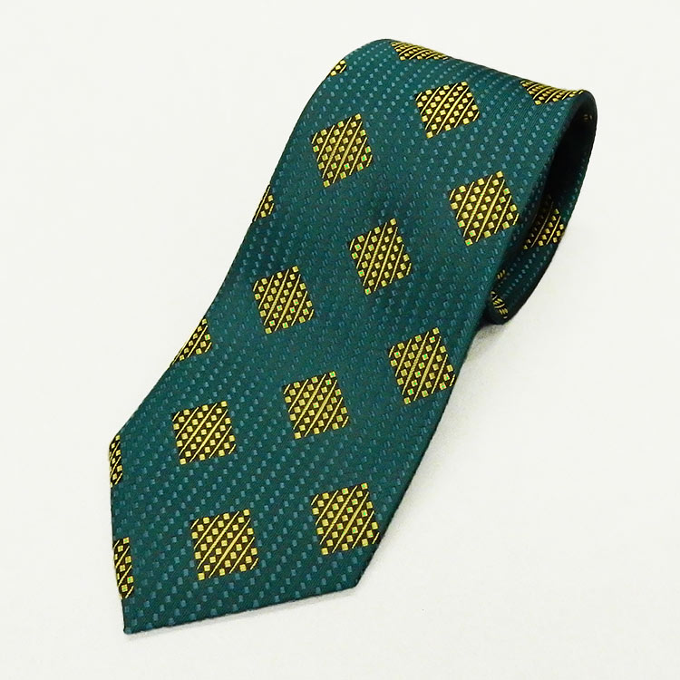 京都西陣織　ネクタイ　シルク100％　青緑×ゴールド/小紋　メール便OK　NJ-KOM04