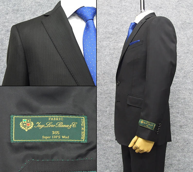 秋冬物 [ロロピアーナ] 365 Super130s生地使用 黒/ストライプ スタイリッシュ2釦スーツ メンズ LOS87