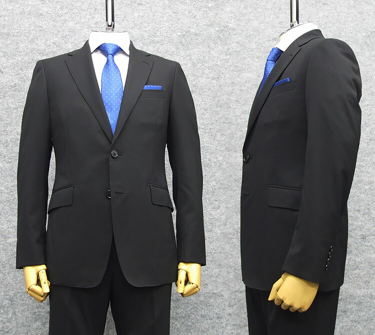 B品 訳あり 春夏物 2パンツ ウォッシャブル スタイリッシュ2釦スーツ 黒/無地 PER-BE6-1