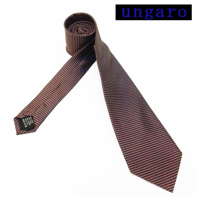 ◇ungaro◇イタリア製ネクタイ◇ワイン×グレー◇ボーダー◇シルク100％◇ウンガロ メール便可 UNG08