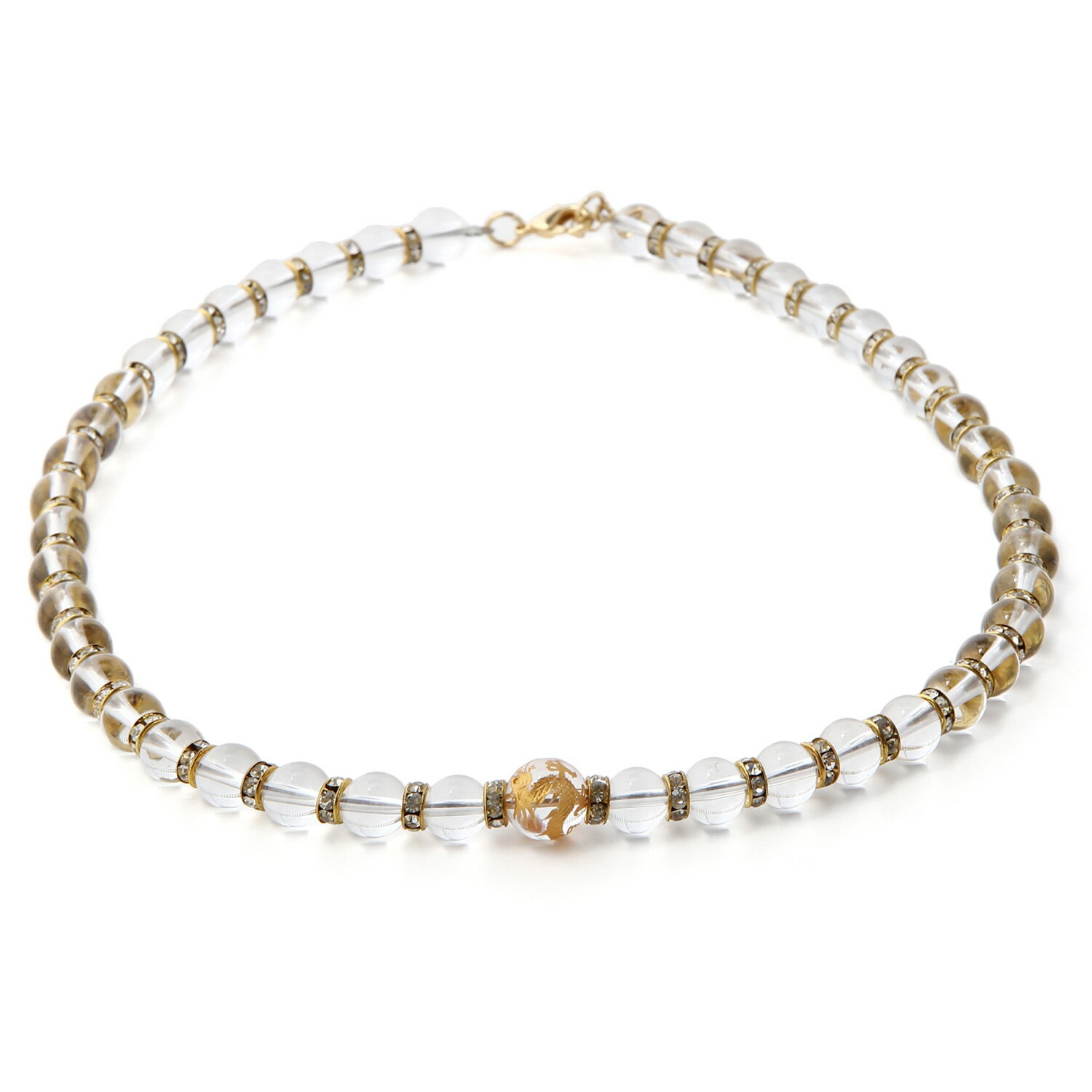 金彫皇龍 水晶 10mm 金ロンデル 数珠 ネックレス メンズ