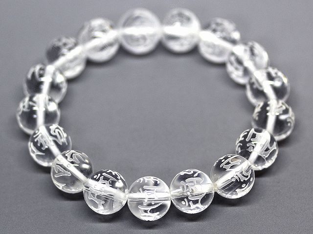 樂天商城 - 七梵字素彫 水晶 12mm 数珠 ブレスレット メンズ