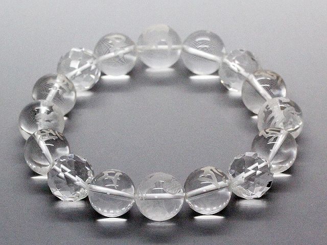 樂天商城 - 天然石 素彫り四神獣 水晶14mm 素彫り梵字 水晶14mm カット水晶 14mm 数珠 ブレスレット パワーストーン メンズ