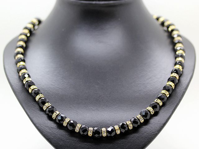 天然石 64面 ミラーカット オニキス 10mm ゴールドロンデル ラグジュアリー パワーストーン ネックレス..