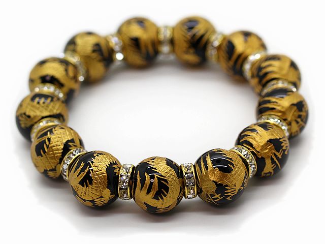 金彫り五本爪皇帝龍 オニキス 16mm ゴールドロンデル 数珠 ブレスレット パワーストーン メンズ