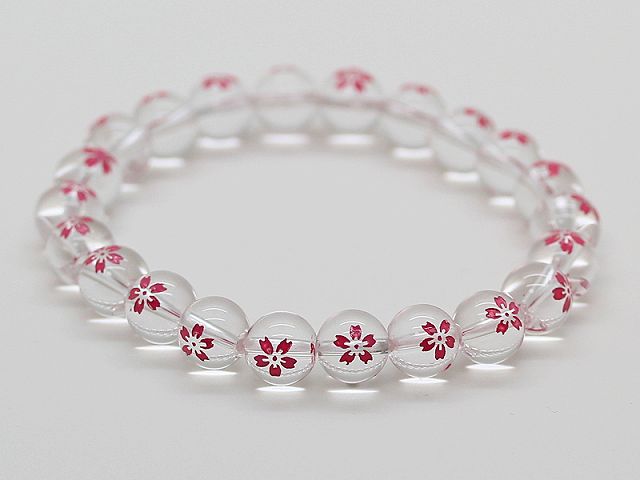 ピンク桜彫り 水晶 10mm パワーストーン ブレスレット レディース