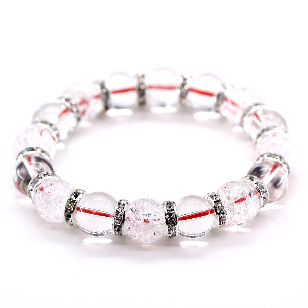 クラック水晶 12mm 天然石 水晶 12mm ブレスレット 赤い糸 パワーストーン メンズ