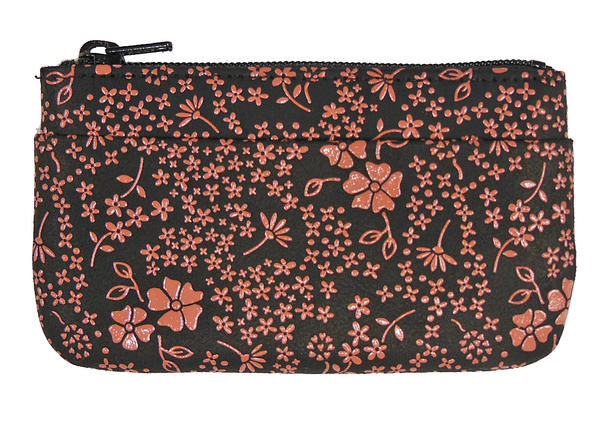 印傳屋 甲州印傳 ファスナー小銭入れ No.1002 アメリカンブルー 黒地×ピンク漆 [INDEN-YA 上原勇七 甲州印伝 コインケース 伝統工芸品 ギフトプレゼント 贈り物 女性小銭入れ レディ-ス 女性用 カードケース カード入れ 本革 革小物 鹿革 和小物 和風 軽い 手作り]