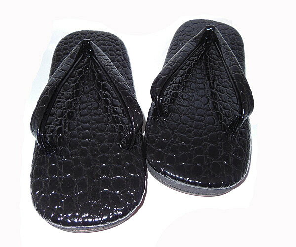 【クロコダイル雪駄 革底セッタ ブラック 2L ツヤ有】[雪駄 ワニ クロコ カイマン せった 甚平 男性 作務衣 さむえ 履物 祭袢纏 ハッピ はっぴ 祭り衣装 祭り用品 きもの 着物 キモノ 神輿 半纏 和装 和服 浴衣 サムライ 侍 忍者 にんじゃ 時代劇 舞台 父の日 ギフト]