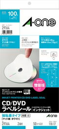 エーワン CD／DVDラベルシール［インクジェット］ 強粘着タイプ マット紙・ホワイト 29164