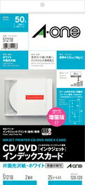 エーワン CD/DVDインデックスカード［インクジェット］ 片面光沢紙・ホワイト 148mm×296mm 2面 51218