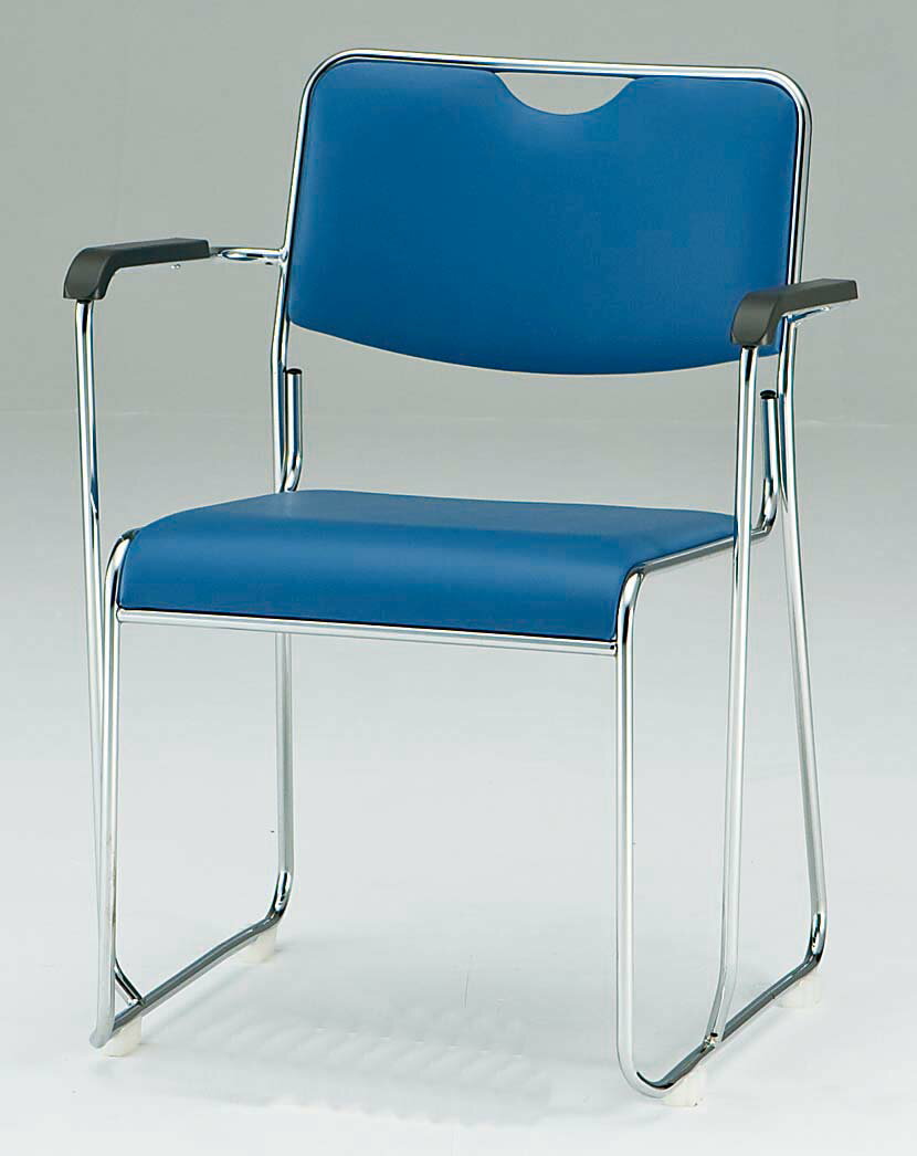 TOKIO【藤沢工業】　ミーティングチェア(会議用スタッキングチェア)　メッキ脚・肘付き・ビニールレザータイプ FSC-25MAL