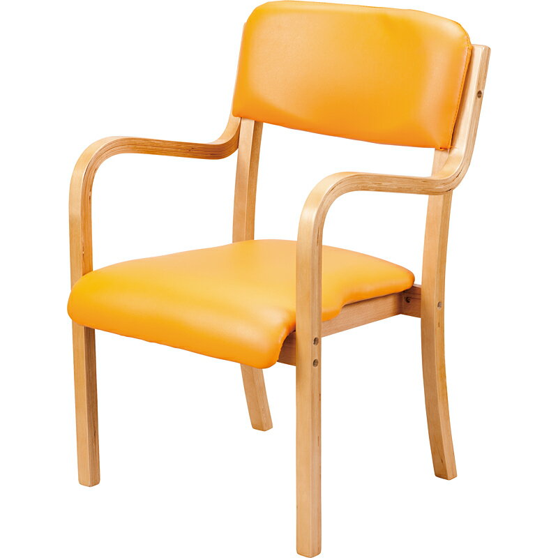 HITECHWOOD【ハイテクウッド】 介護・福祉施設向け木製スタッキングチェア　固定脚タイプ　UFC4 オレンジ W530xD598xH800(SH420)mm